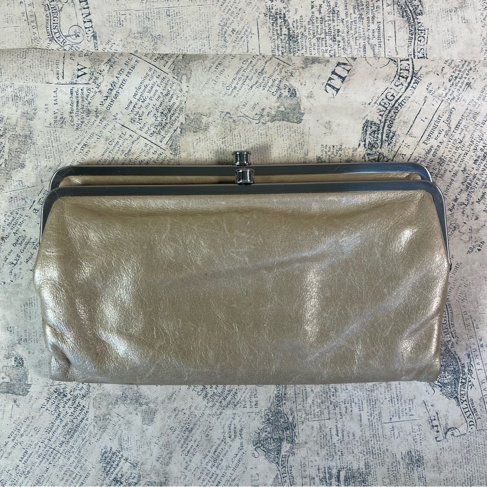 HOBO Metallic Gold Leather Kiss-Lock Clutch Wallet